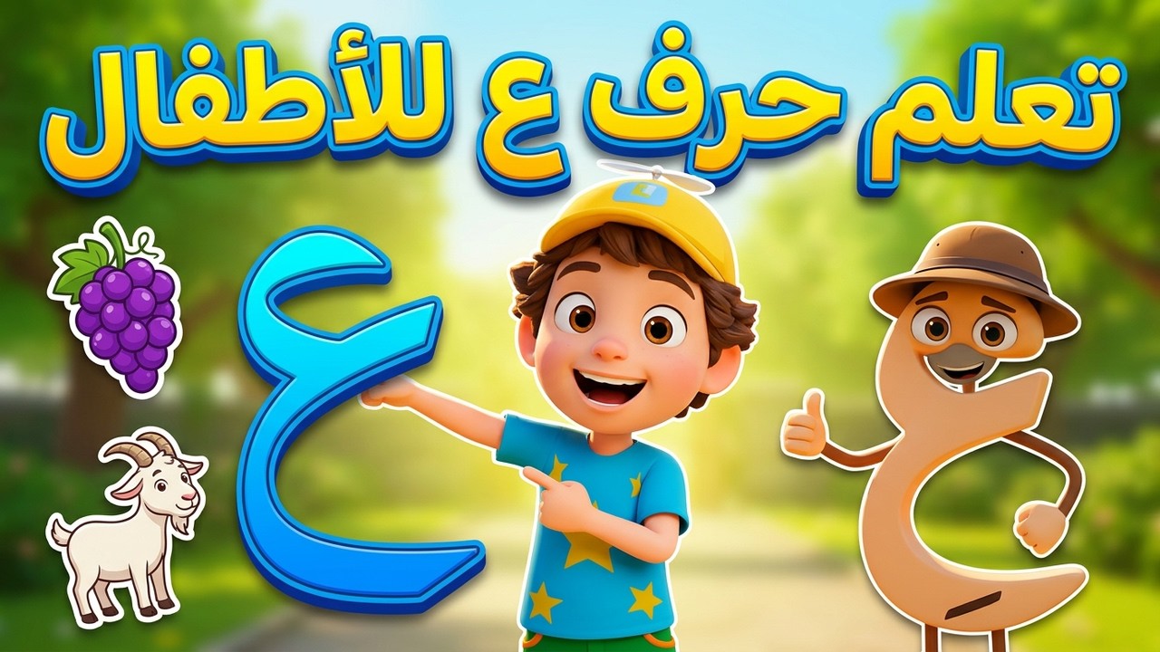 تعليم حرف العين للأطفال (ع) | نطق وكتابة الكلمات العربية للأطفال مع kjkids