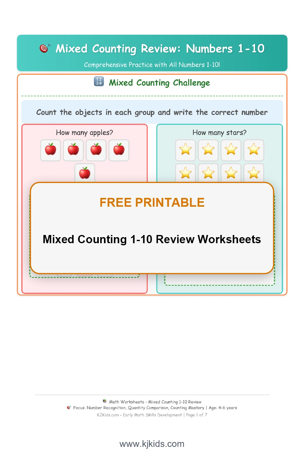 Free Mixed Counting 1-10 Review Worksheets - Comprehensive Math Mastery Pack