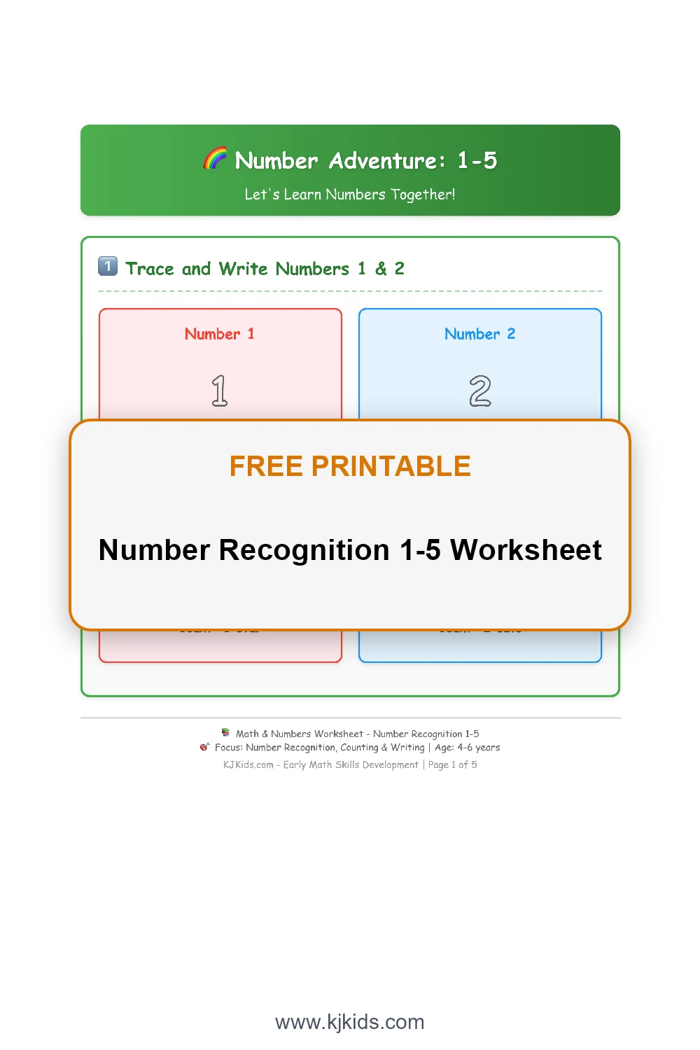 Free Printable Numbers 1-5 Worksheets for Kids - Trace, Count & Learn