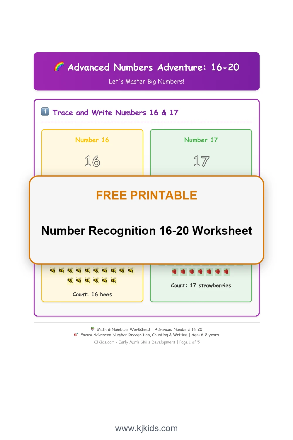Free Printable Numbers 16-20 Worksheets - Trace, Count & Master Place Value