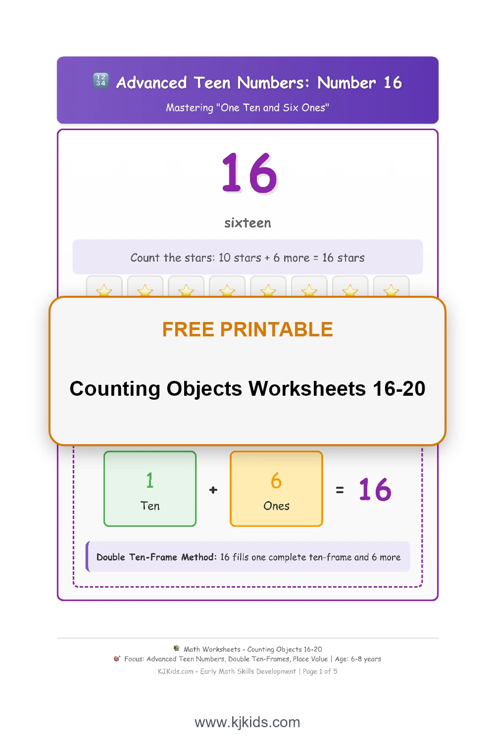 Free Advanced Counting 16-20 Worksheets - Master Two Tens & Place Value